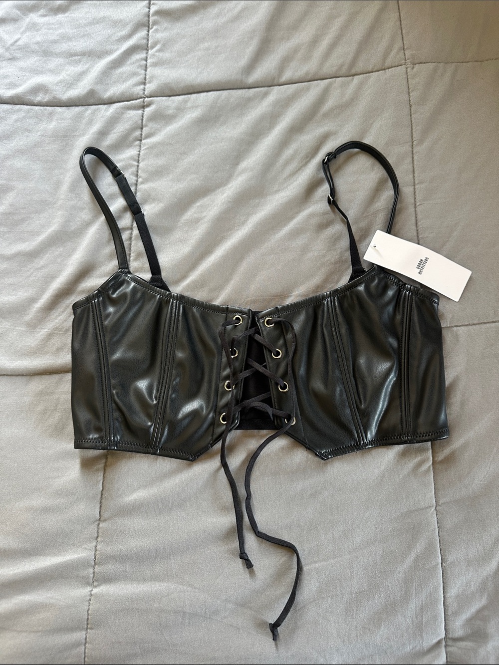 Urban Outfitters Black fake leathe Bralette with Adjustable Straps